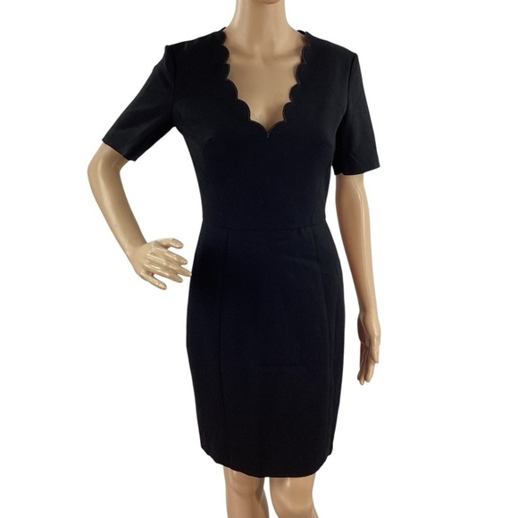 French Connection Whisper Ruth Knit Black Scallop Sheath Dress - Picture 1 of 7